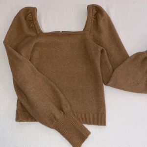 Camel Sweater top with puff sleeves